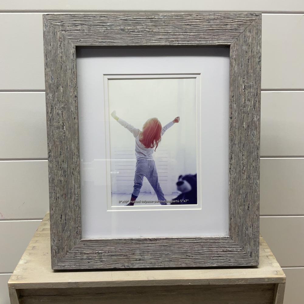 Gray Textured Wood Grain 8x10 Picture Frame with 5x7 Mat Rustic Home Decor